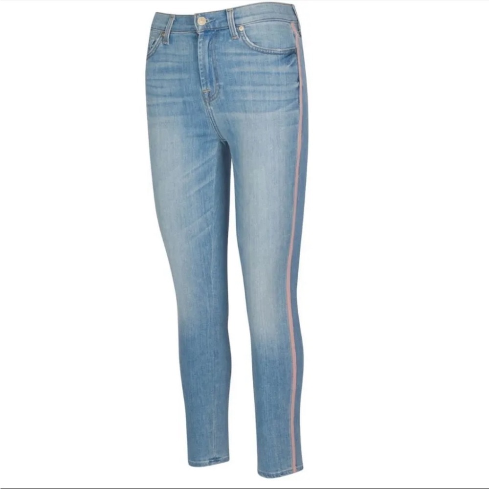 NWT 7 FOR ALL MANKIND Gwenevere High Waist Ankle Skinny Blush Stripe 28